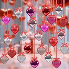 24 Pcs Heart-Shaped Ornaments for Valentine's Day Home Decor Red, Pink, Silver 