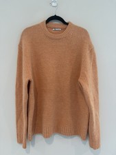 ZARA Men  s Orange Knit Crew Neck Solid Long Sleeve Pullover Sweater Size L