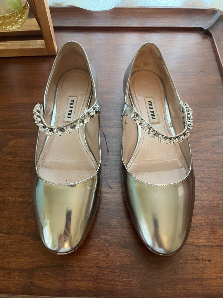 Miu Miu silver ballet flats with crystal stars size 37 US7