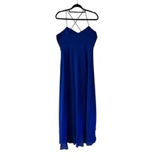 Belle Badgley Mischka Royal Blue Crisscross Spaghetti Strap Ruffle Maxi Dress 4