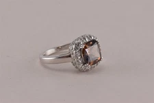 Epiphany Sterling Silver Cushion Brown Cubic Zirconia Halo Band Ring 925 Sz: 7