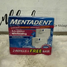 Vintage Mentadent Toothpaste 2 Refills Advanced Whitening Mint 5.25oz & Base NEW