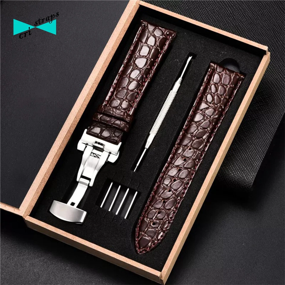 cinturino orologio in pelle coccodrillo nero marrone deployante 18 20 22 24 mm - Immagine 4 di 4