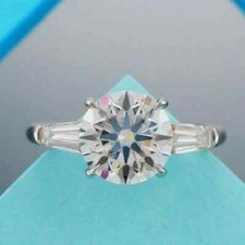 9mm Round Cut VVS1 Moissanite Three Stone Engagement Ring 14K White Gold Plated