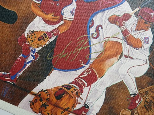 IVAN "PUDGE" RODRIGUEZ SIGNED 8.5 x 11 TEXAS RANGERS CANVAS PRINT PHOTO JSA COA - Picture 2 of 4