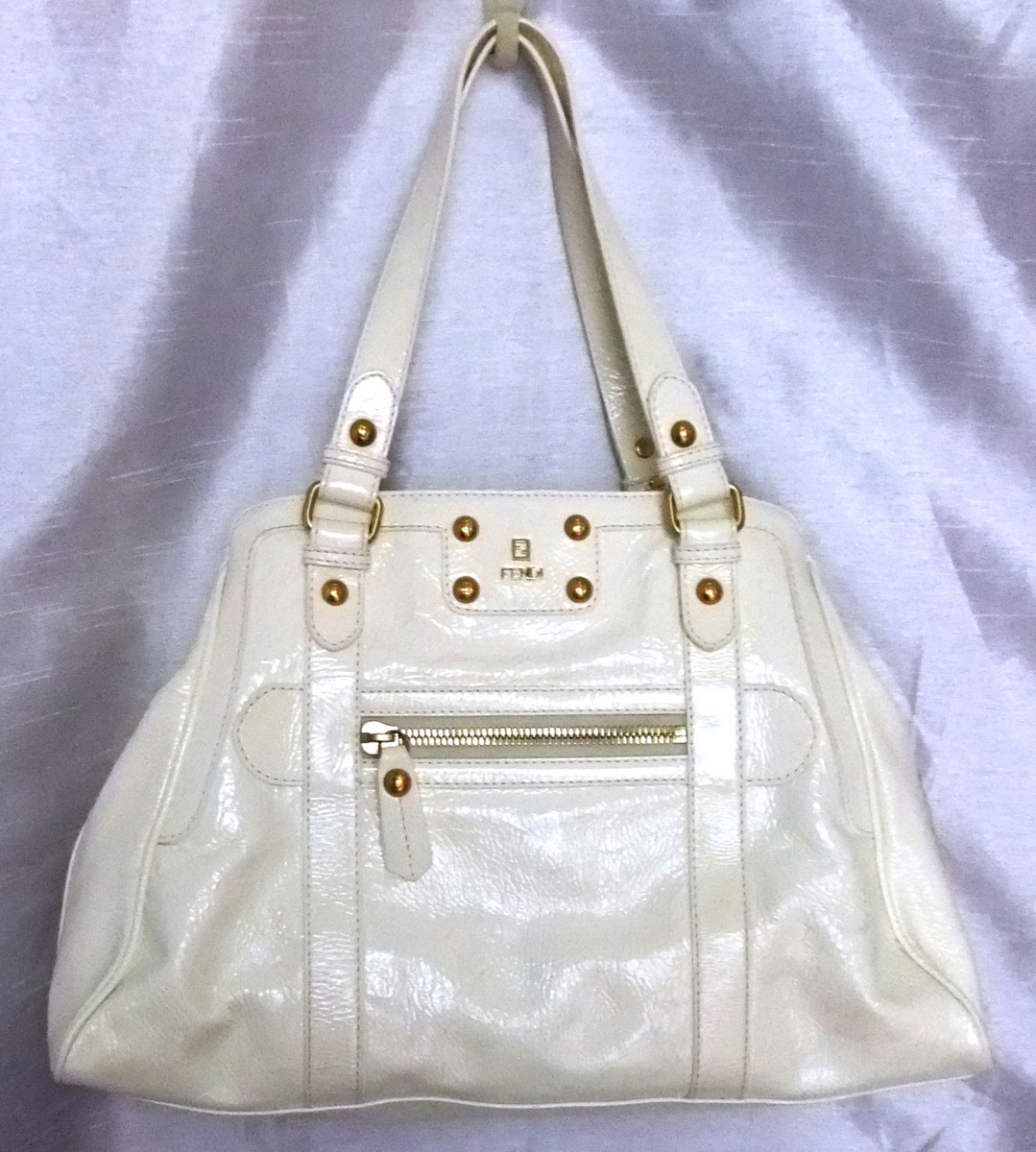 FENDI White Patent Leather Large *Borsa De Jour* Tote/Shoulder Bag