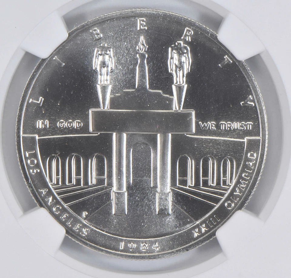 1984 P Olympic LA Commemorative Silver Dollar NGC MS70 - Image 3 of 4