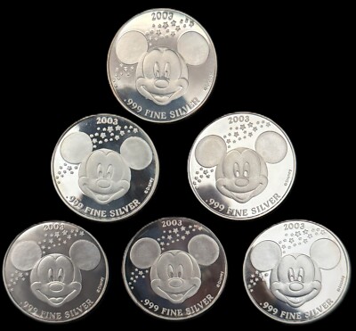 Disney 75 Years with Mickey Colorized 6 - 1 oz .999 Silver Coin