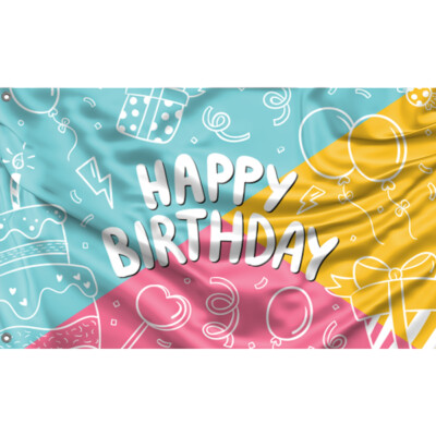 Bunte Happy Birthday Flagge einzigartiges Design, 3x5 Fuß/90x150 cm, hergestellt in der EU