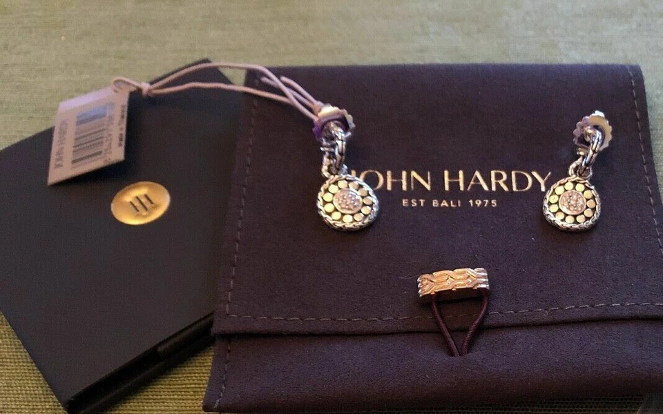 💕Pendientes colgantes John Hardy de oro de 18 quilates de plata esterlina con diamantes de punto aro pequeños ¡NUEVOS CON ETIQUETAS! Foto 4 de 4