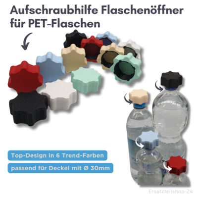 PET Aufschraubhilfe, Flaschenöffner Hilfe für Schraubverschluss, 6 Trendfarben