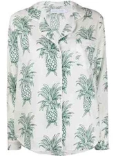 Desmond & Dempsey Pajama Top Cotton Long Sleeve Green Pineapples - S