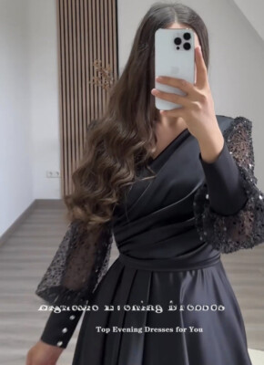 shiny plain long sleeve evening dresses Champagne Sequins Long Sleeve Plus Size Formal Evening Dresses – Mislish main image 0