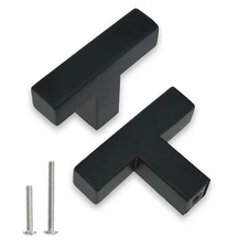 2-Pack 1.9in Matte Black T-Shaped Cabinet Pulls Square Stainless Steel Knobs