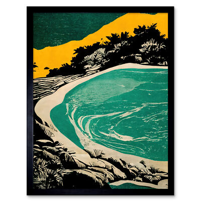 Beach Lagoon Abstract Marbled Seascape Framed Wall Art Picture Print 9X7 In
