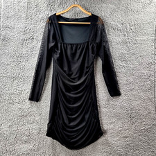 PRETTYLITTLETHING Womens Dress Size 18 Black Mesh Stretch Knit Long Sleeve