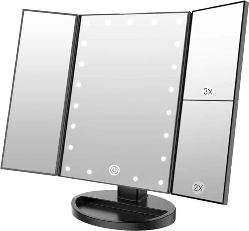 Lighted Vanity Makeup Mirror 1x/2x/3x Magnification Trifold with 21 LED