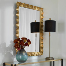 Horchow 40" Modern Organic Coastal Farmhouse Scalloped Wall Vanity Mirror Gold