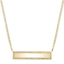 1/7 Ct Round Natural Diamond Rimmed Bar Pendant Necklace in 14K Yellow Gold