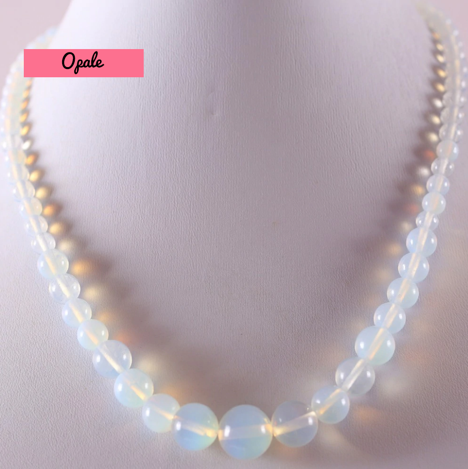 Collier Double Rang Vintage - Perles En Cristal Ou Verre Opalescent - Style Pierre Opale - Occasion