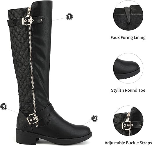 DREAM PAIRS Women's Utahw Black Wide Calf Knee High Riding Boots UK 10