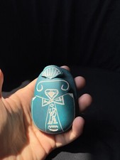 Egyptian Turquoise  Scarab with Hieroglyphs Handmade Symbol of Rebirth