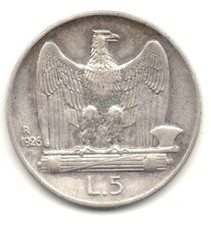 ITALIA 1926 - 67 -Vittorio Emanuele III - 5 lire aquilotto argento #S#WEU