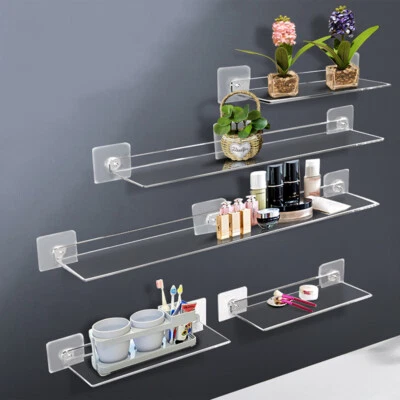 AIXY Acrylic Shelf Clear Wall Mounted Transparent Display Rack Stick Bathroom Kitchen