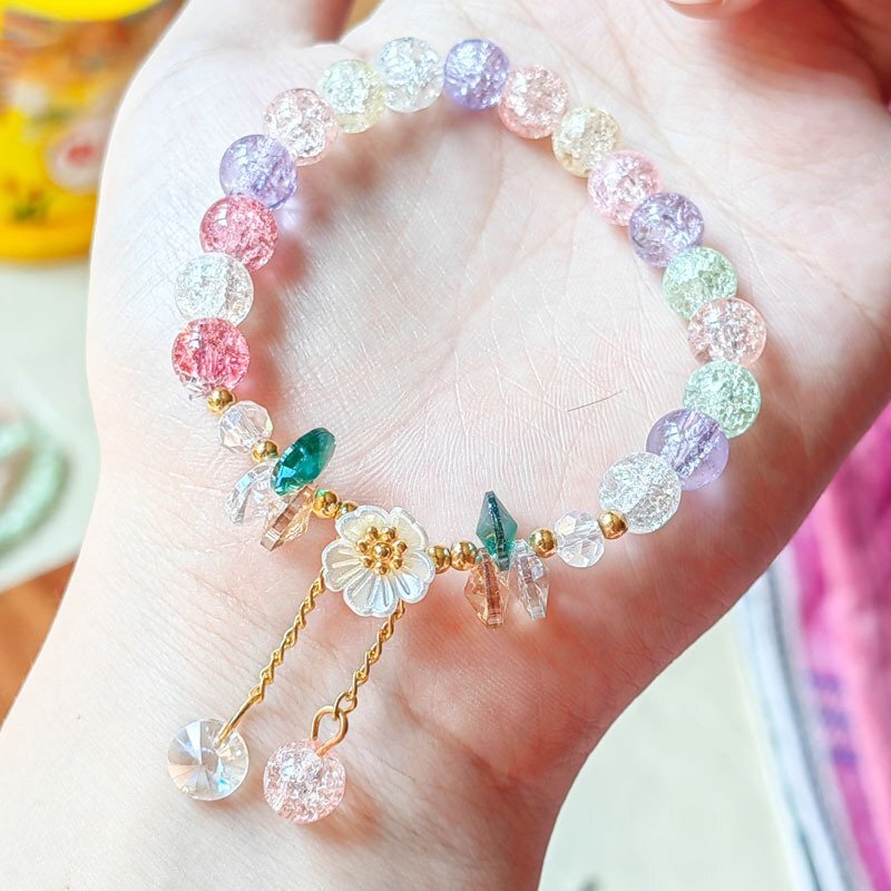 ブレスレット Daisy Gemstone Bracelet (5 color) Fashion Crystal Shell Daisy Flower Charm Fortune Bracelet
