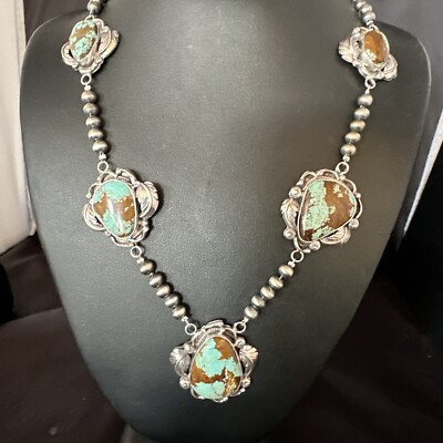 Blue Turquoise#8 Pendant Navajo Sterling Silver Necklace 16833