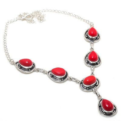 Italian Red Coral Gemstone Handmade 925 Sterling Silver Jewelry Necklaces Sz 18''