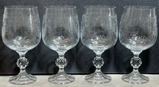 4 Vintage Etched Blown Glass Water Wine Goblets Glasses Crystal Barware Kitchen