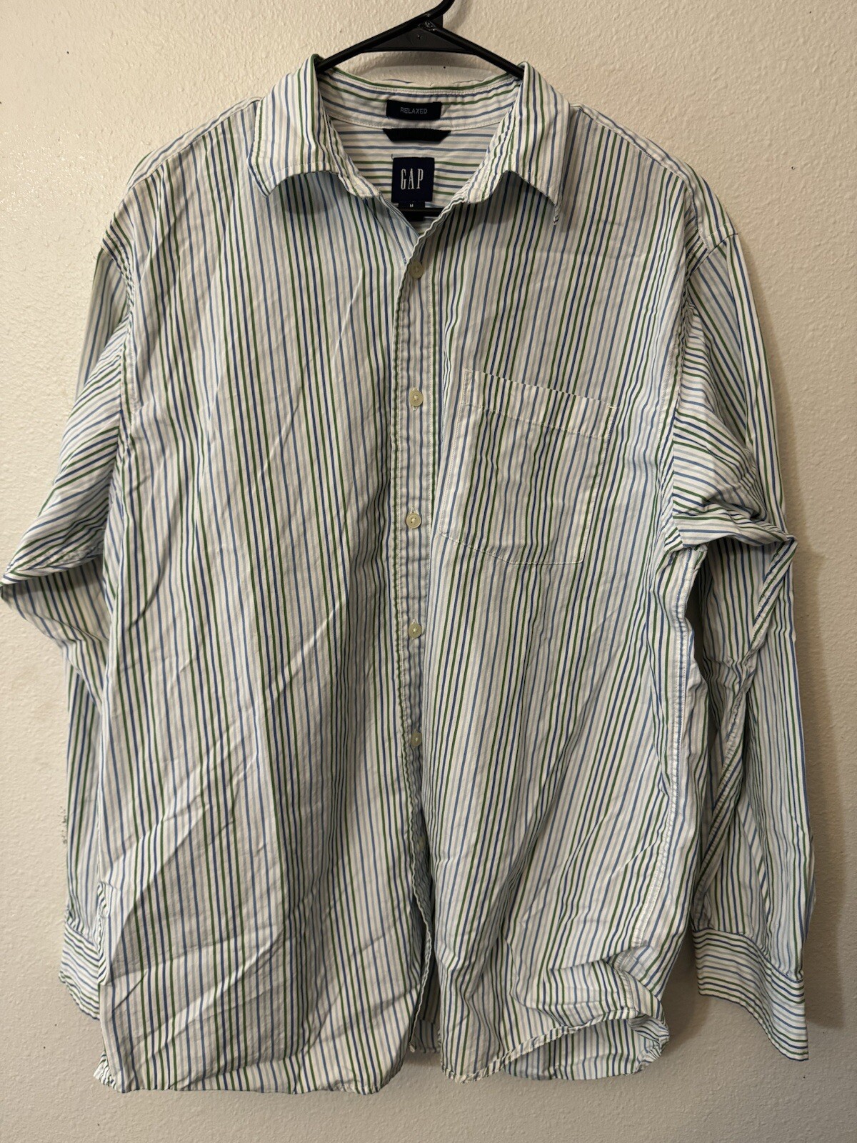 Gap White Multicolor Striped Button Down Medium M… - image 1