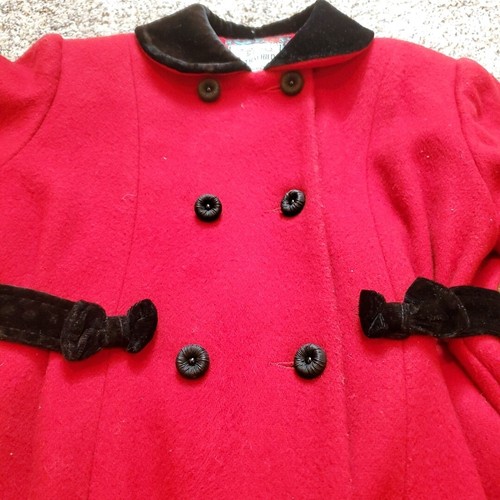 Rothschild Girls Vintage Scarlet Red Wool Dress Coat Black Velvet Trim Size 5 - Picture 5 of 14