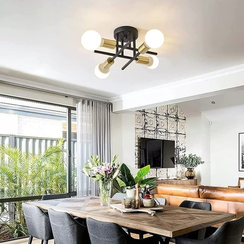 Sputnik Ceiling Light 4 Arms Chandeliers Gold Industrial Fitting Living Room E27 - Picture 7 of 17