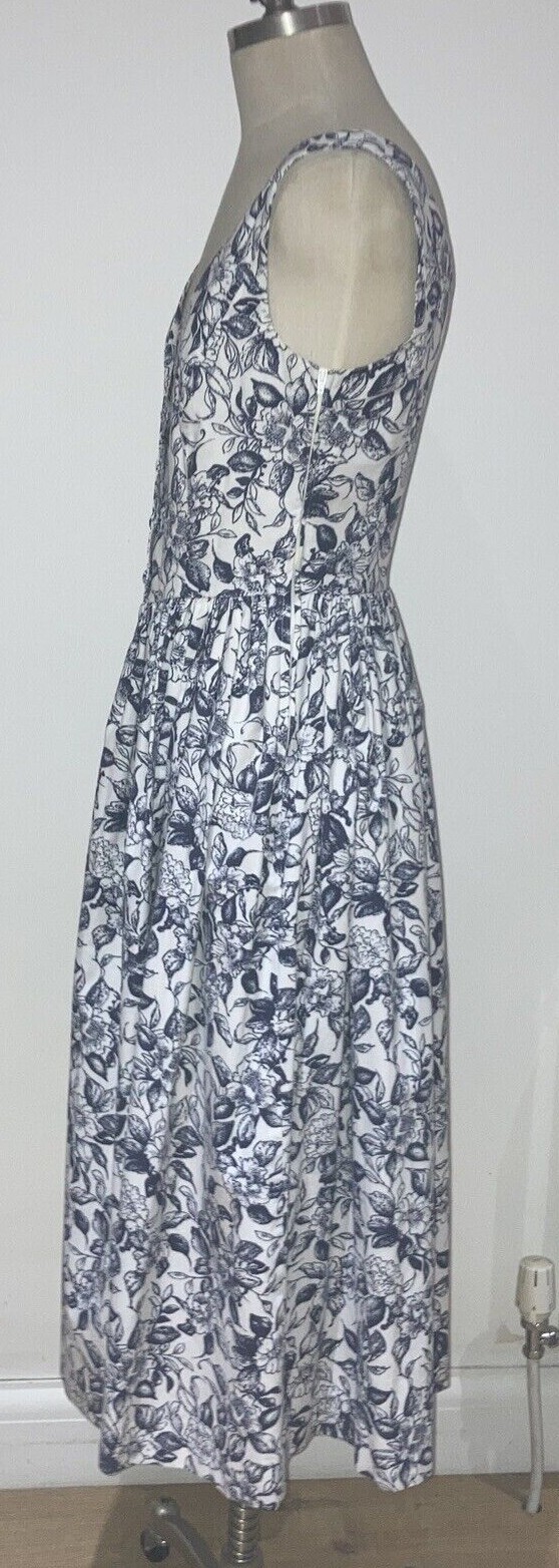 Laura Ashley 1980s Ink Blue/WhiteFloral Dress & Jacket, 17.5" armpit to armpit  9