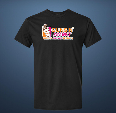 GUNS N AMMO Dunkin Parody T-SHIRT - 2A Kalash 556 223 9mm PCC 7.62 9mm AK47 AR15
