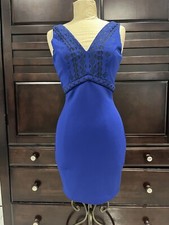 Guess dress small size 2 cobalt royal blue v neck cobalt mini Stretch Pre Owned.