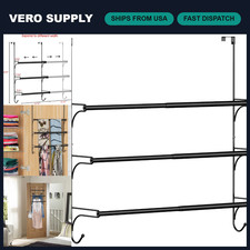 Adjustable Over Door Triple Towel Rack with Hooks - Space-Saving Storage, Black