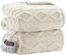 Electric Blanket Dual Control Enhanced Heating System, Machine Washable White