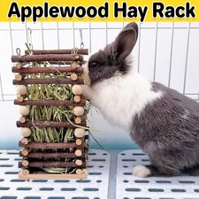 Small Pet Hay Feeder Wooden Grass Rack Apple Wood Holder for Rabbit Guinea Pig