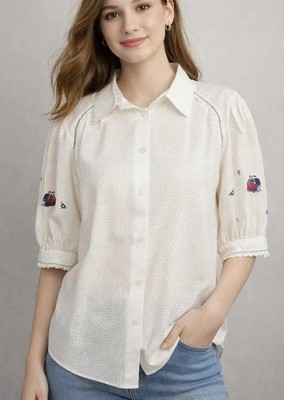 Vintage Trachten White Embroidered Julius Lang Dutch Alpine Folk Blouse Sz XL