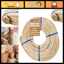 2mm Round Rattan Reed - 1lb Coil for Basket Weaving, Wicker Furniture Repair S