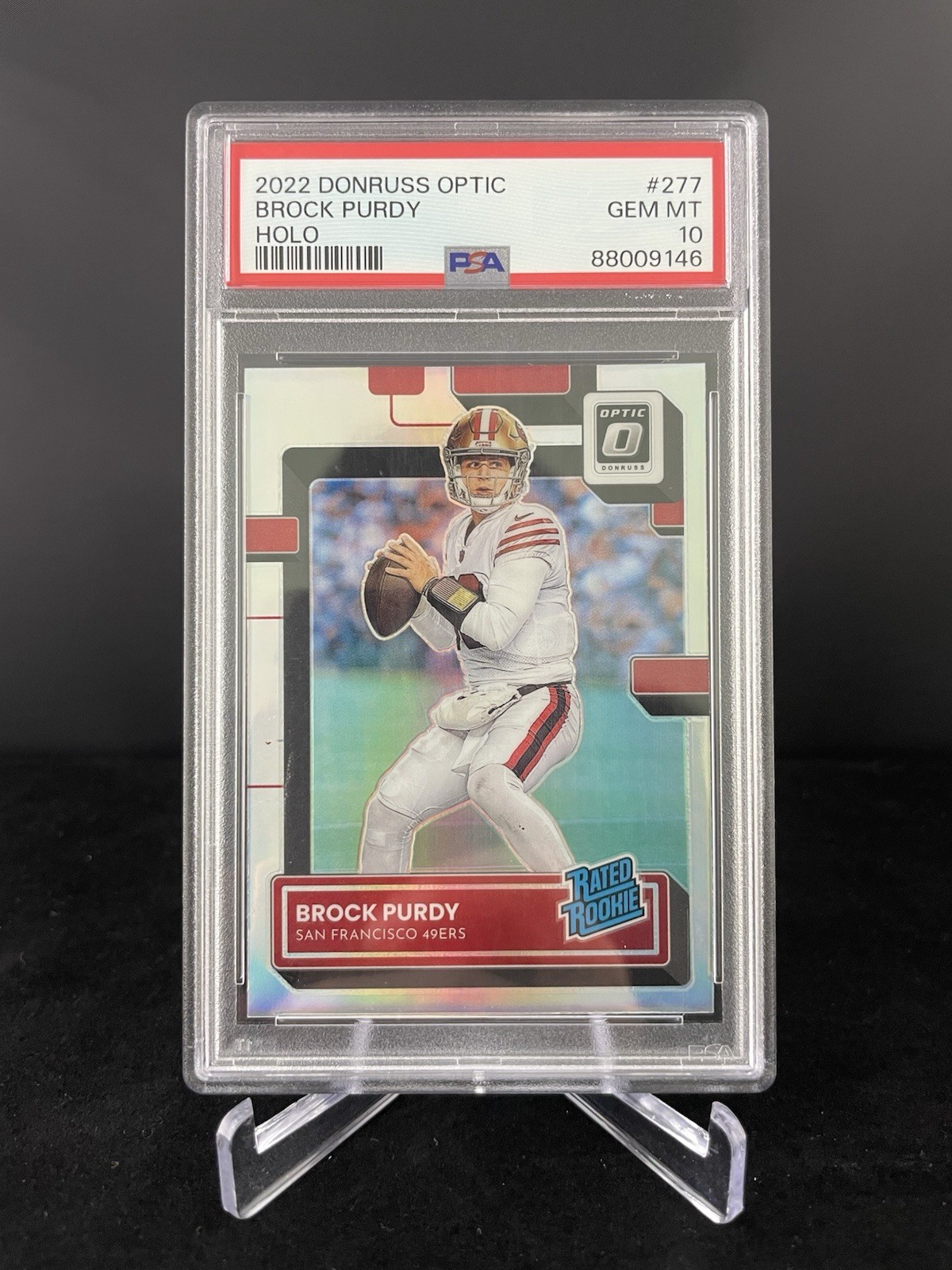 2022 Panini Donruss Optic - Brock Purdy Rated Rookie #277 Holo Prizm (RC) PSA 10 view 3