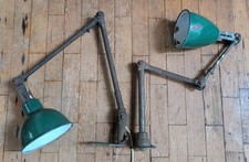 2 x Vintage Industrial Lamps - DUGDILLS - Factory Light Bench Green Enamel Cool