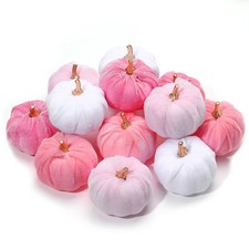 12 Pcs Artificial Pink Velvet Pumpkins Decor, Easter 3.1 Inch Mini Pastel Foa...