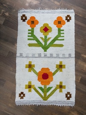 Vintage Kelim Kilim Läufer Teppich Blumen Bunt Skandi Polen Wolle Handmade