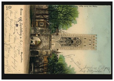 Postcard greeting from Landsberg am Lech Bayerntor, 1.1.1908 to Rosenheim-crack