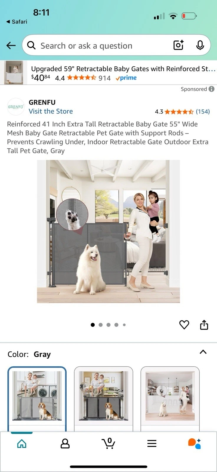 Reinforced 41 Inch Extra Tall Pet Gate 55 Inch Wide Retractable Bab... Fast Ship
