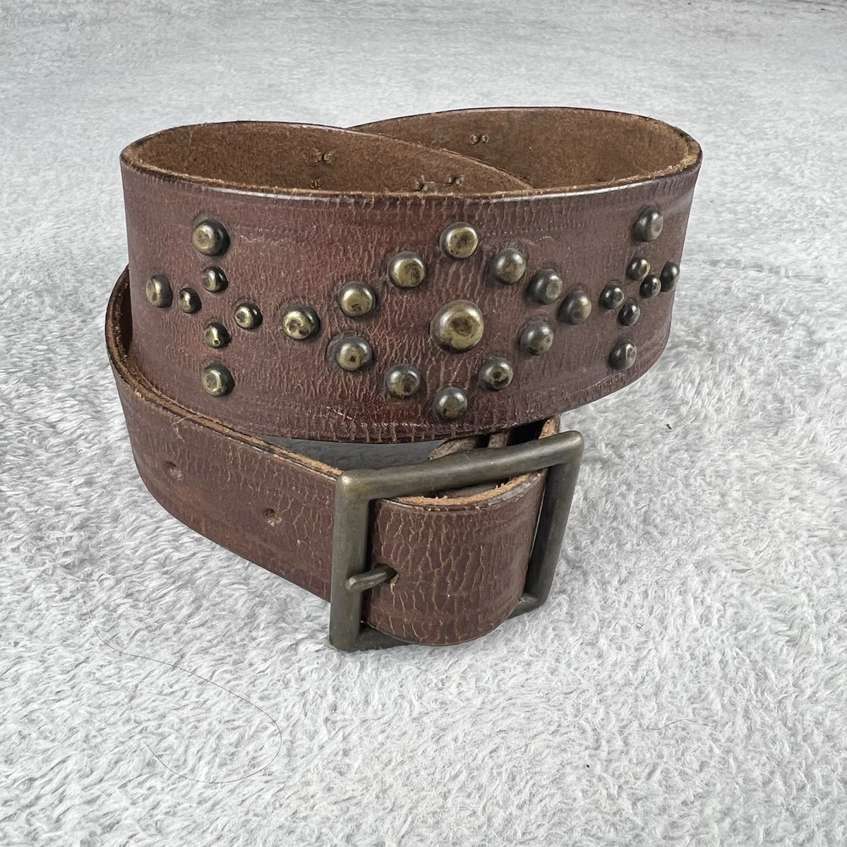 RONALD PINEAU RED LEATHER BELT WITH RED SWARVOSKI CRYSTALS BRASS BUCKLE SZ L Studded Brown Belts for Women for sale | eBay main image 3